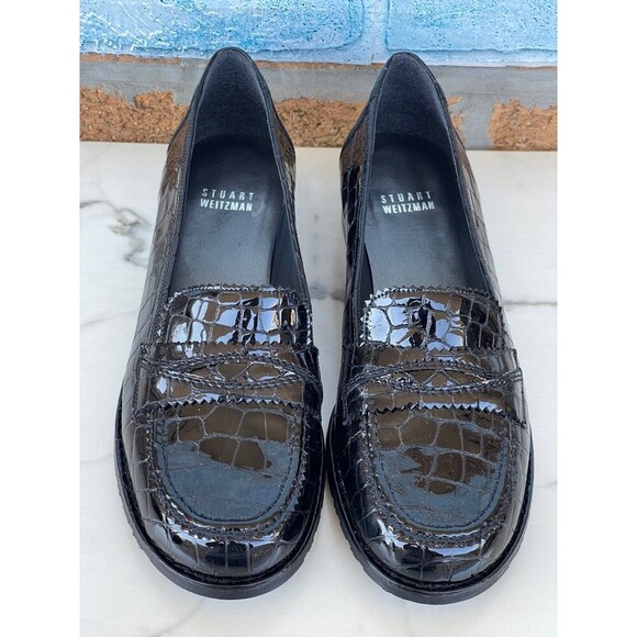 stuart weitzman croc embossed patent leather loafers size 8 - Picture 3 of 11